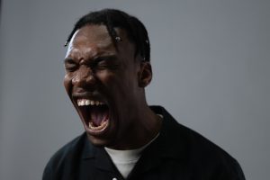 A depiction of an angry person